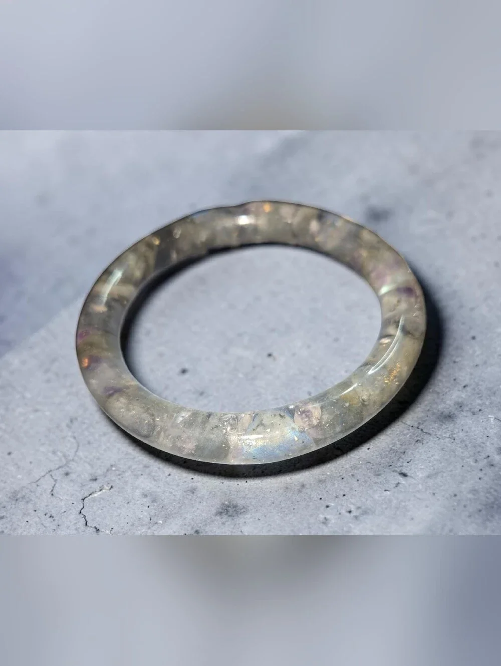 Labradorite Iridescent Gray Resin Bangle Bracelet